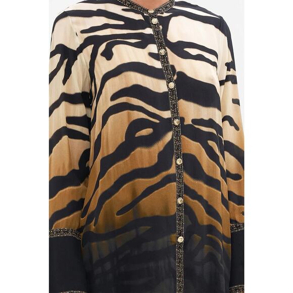 Camilla Silk Blouse Shirt Tame My Tiger Animal Print Button Down $599 S - Picture 3 of 16